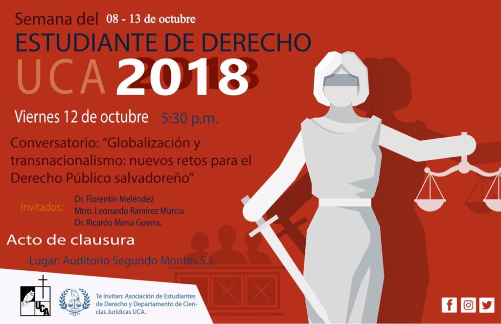 ASEDUCASV's tweet photo. Este día se realizará la clausura de la #SED2018 con un Conversatorio sobre “Globalización y Transnacionalismo: Nuevos Ratos para el Derecho Público Salvadoreño”; y, luego se hará entrega de reconocimientos a estudiantes que han destacado académicamente. https://t.co/fI2iBO8Faf