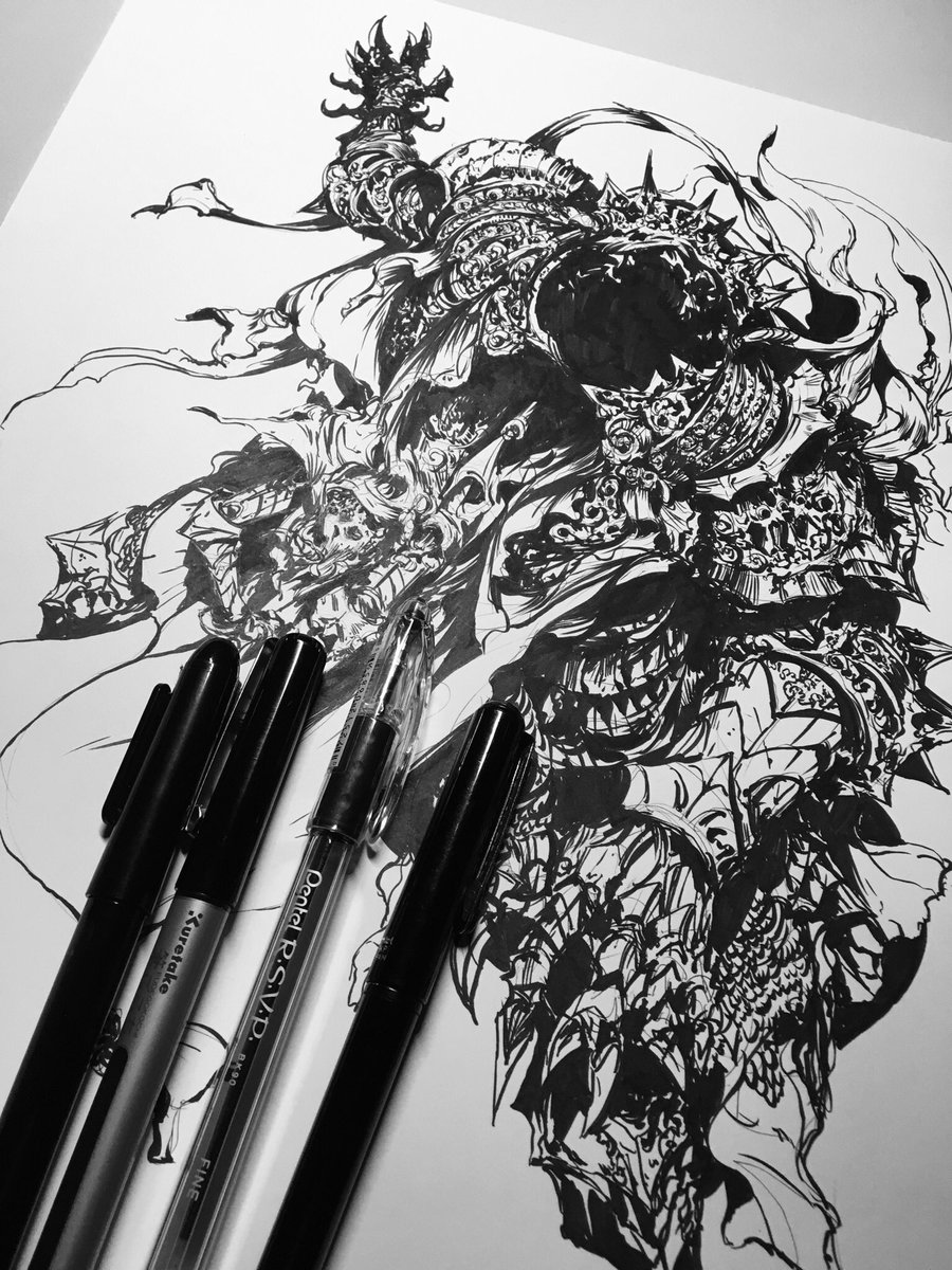 The 12th Dark Knight, The Strength Endless #inktober2018 #inktober #ink #drawing #art #work #dark "Crafted in the Abyssal Canyons between far Lights; crafted for Kings-On-High it now eats godlings and hunts stars. Nothing may end it except the Eternal Dark...