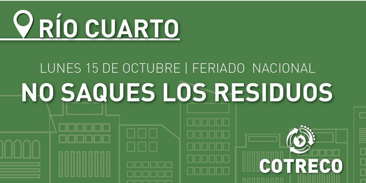 🔈RECORDÁ‼️✖️🚮 
 #FERIADO #LUNES #SERVCIO
<a href="/gobderiocuarto/">Gobierno de Río Cuarto</a> <a href="/surrbac/">SURRBaC</a> <a href="/DiarioPuntal/">Diario Puntal</a>