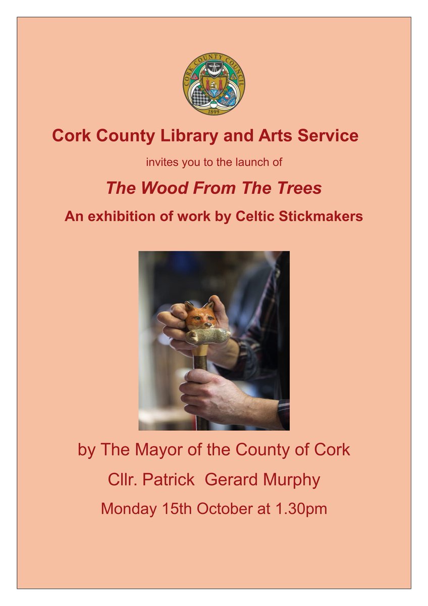 corkcolibrary's tweet photo. We'll be hosting the launch of this exhibition in Library H.Q., Carrigrohane rd. on Monday 15th October.
#stickmakers #woodturning #irishcrafts #irishcrafters https://t.co/HTA23d3APg