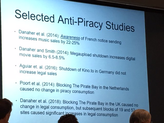 Prof. Michael Smith of CMU -- studies show that antipiracy statutes are effective though it seems to be the education around the statute that actually shapes behavior.  #CPIP2018