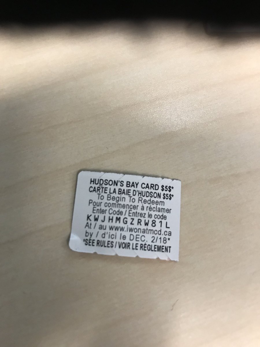 courtneygillen's tweet image. Wow! Thanks @McDonalds a whole $5 to spend at Hudson’s Bay. Hmm what will I buy? One fork, a wash cloth or maybe a pack of gum? The possibilities are endless.. #monopolysucks #stopbeingcheap