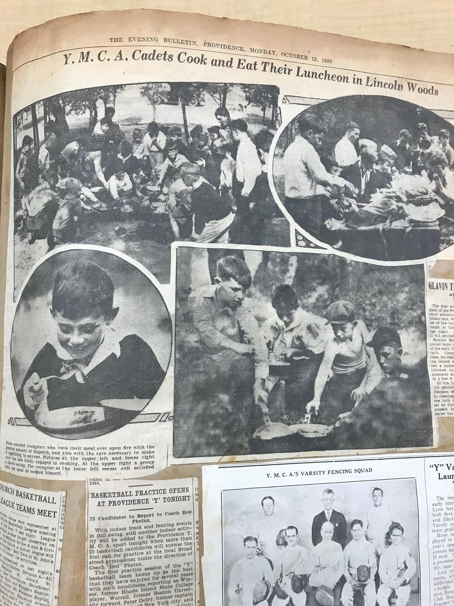 GreaterProvYMCA's tweet photo. Our #Archives clean up continues! We’ve uncovered YMCAGP newspaper clippings from 1926 to 1934! 88 years ago, on October 13, 1930 our #YMCA Cadets cooked and ate their lunch at Lincoln Woods! #YouthDevelopment #ReDiscoverTheY  #FlashbackFriday https://t.co/dDaFzSaVRY