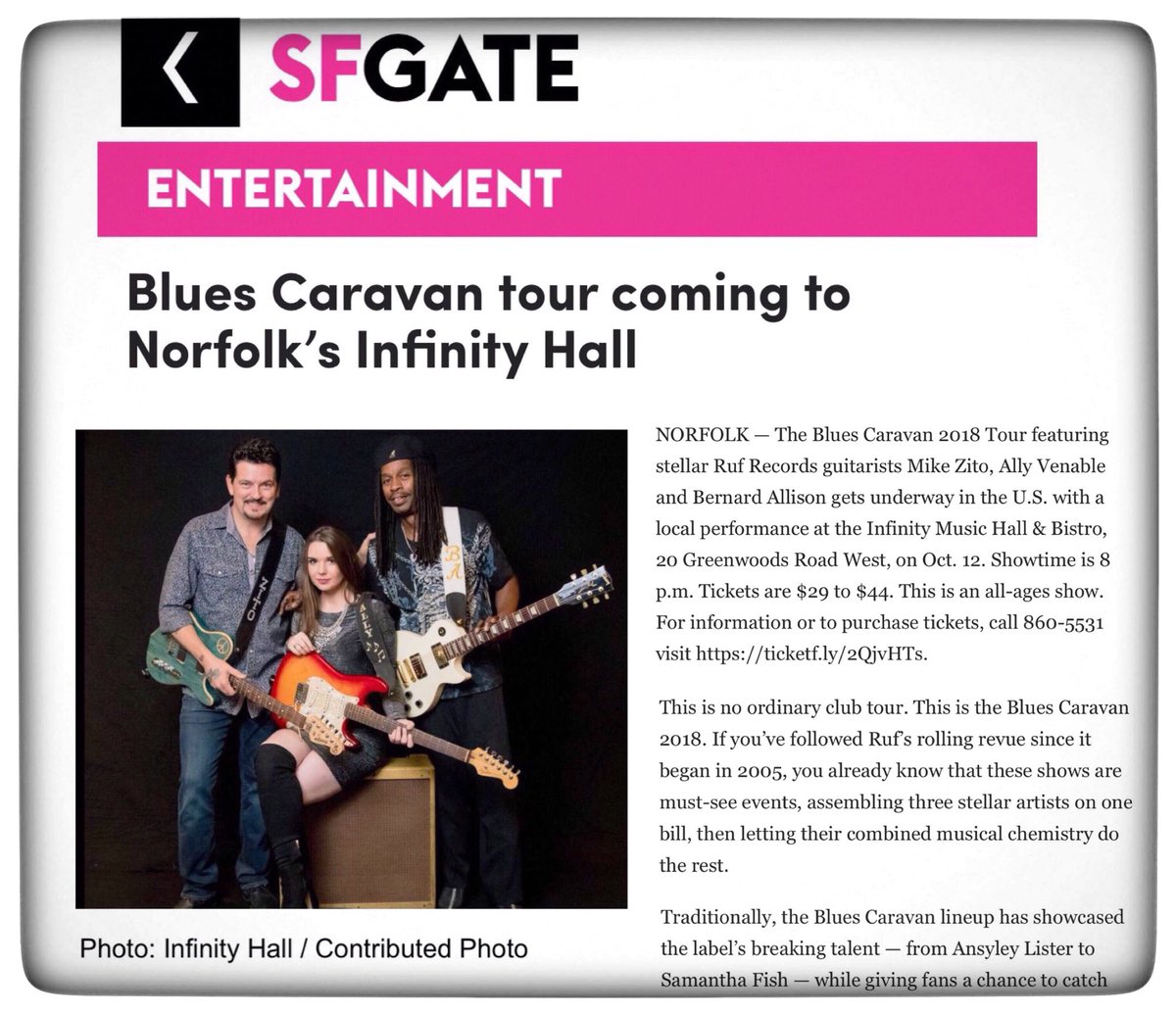 BluesCaravan's tweet photo. TONIGHTโผ๏ธ Showtime is 8PM at Infinity Music Hall in Norfolk, CT! Catch Bernard Allison, Mike Zito and Ally Venable on stage tonight! ๐TICKETS: https://t.co/TATn8tDhfa
#infinitymusichall #bluescaravan2018 #rufrecords #bratgirlmedia https://t.co/RCNPTOamh1