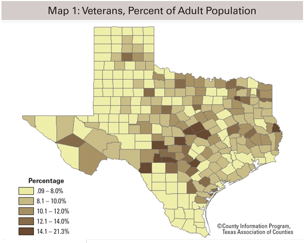 TexasCounties's tweet photo. On this #VeteransDay, let's take a look at where our veterans live in Texas: https://t.co/W5UtB3W7BG #txvets #Veterans https://t.co/B9gnWiE2Ww