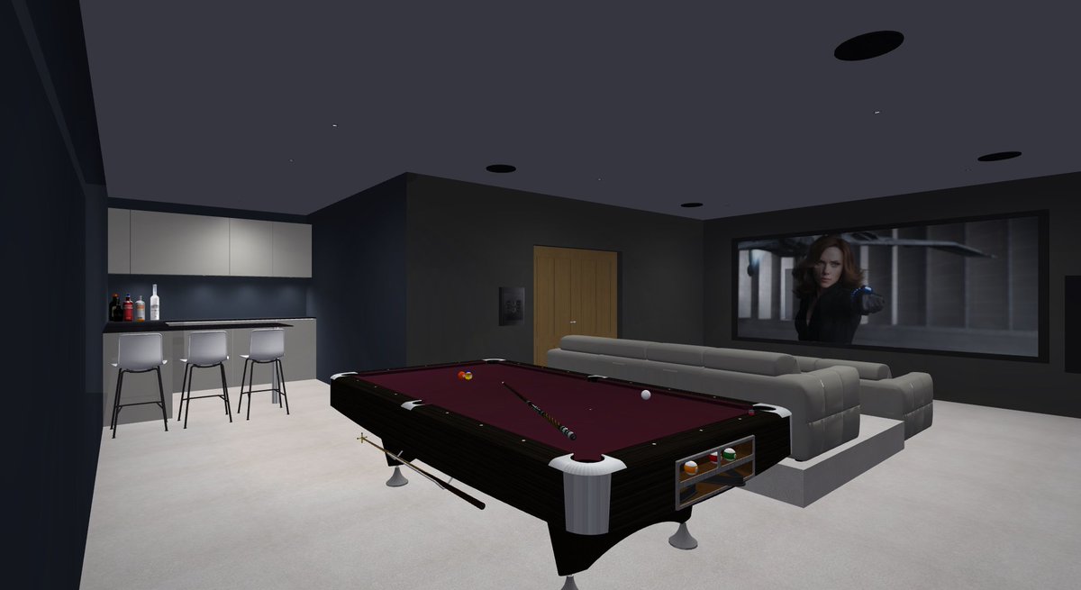 charlielmcc's tweet photo. 🔥🔥🔥🔥🔥🔥 This is my kind of room! Amazing bar, full sized pool table AND a full 105dB 8 seat properly designed cinema! 🔥🔥🔥🔥🔥🔥 #cinema #smarthome #design #cedia #homecinema #homecinemagallery #hometechPROject https://t.co/phQiqJQkYs