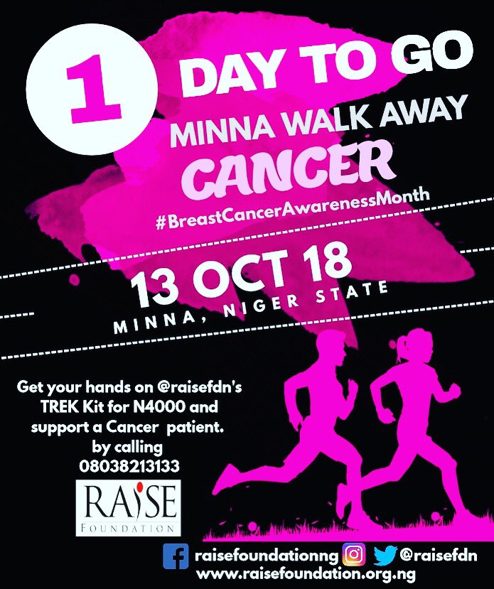 RaiseFDN's tweet photo. Few hours to the big day. Don't be told, trek with us
#breastcancerawarenessmonth 
#breastcancerawarness 
#raisefoundation 
#nigerstate https://t.co/CtbBAjnLjB