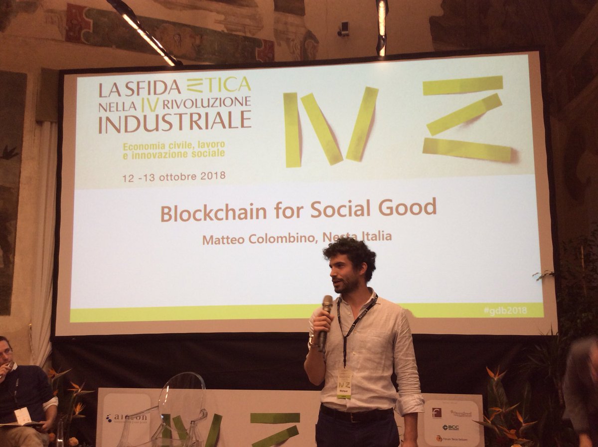 FrancescaSane's tweet photo. #gdb2018 @AICCONnonprofit 
@Editormanque apre #gdblab

Primo speech di @mattecolo_twit @nesta_it su #Blockchain for social good https://t.co/1UoZXp4VKx