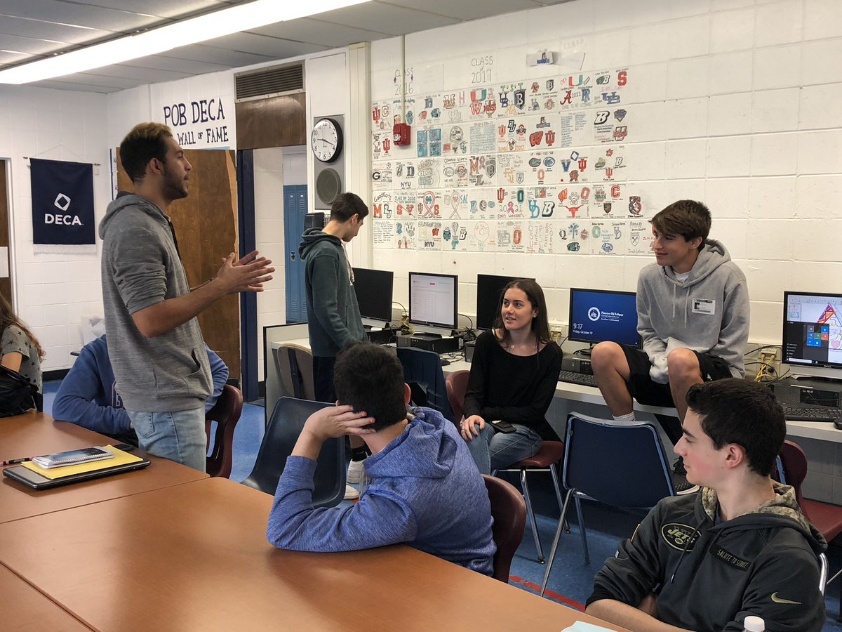 This year’s VE CEO pitching their business idea to last year’s CEO &amp; Director of Marketing for Elluminate. Great to have alumni mentors!  <a href="/elluminateVE/">Elluminate</a> @HomePros5 <a href="/pobjfkve/">POBJFK VE</a> <a href="/PobJfkBusiness/">POBJFK Business Department</a> <a href="/POBJFK/">POBJFKHS</a> <a href="/VEInternational/">veinternational</a>