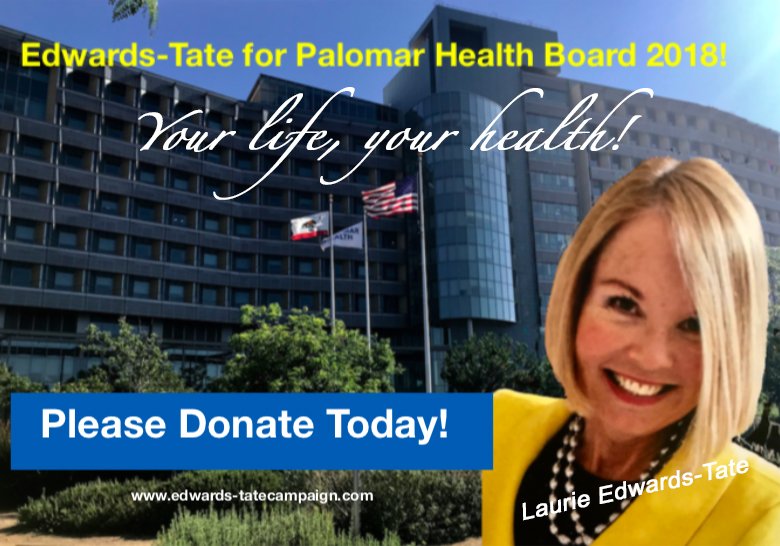 'Patient-centered care is my focus and I will be your advocate on the
Board of Palomar Health'

Help me make a difference here> efundraisingconnections.com/c/EdwardsTatef…
Visit my website> edwards-tatecampaign.com
#VoteLaurie #PalomarHealth #November6th #YourLifeYourHealth