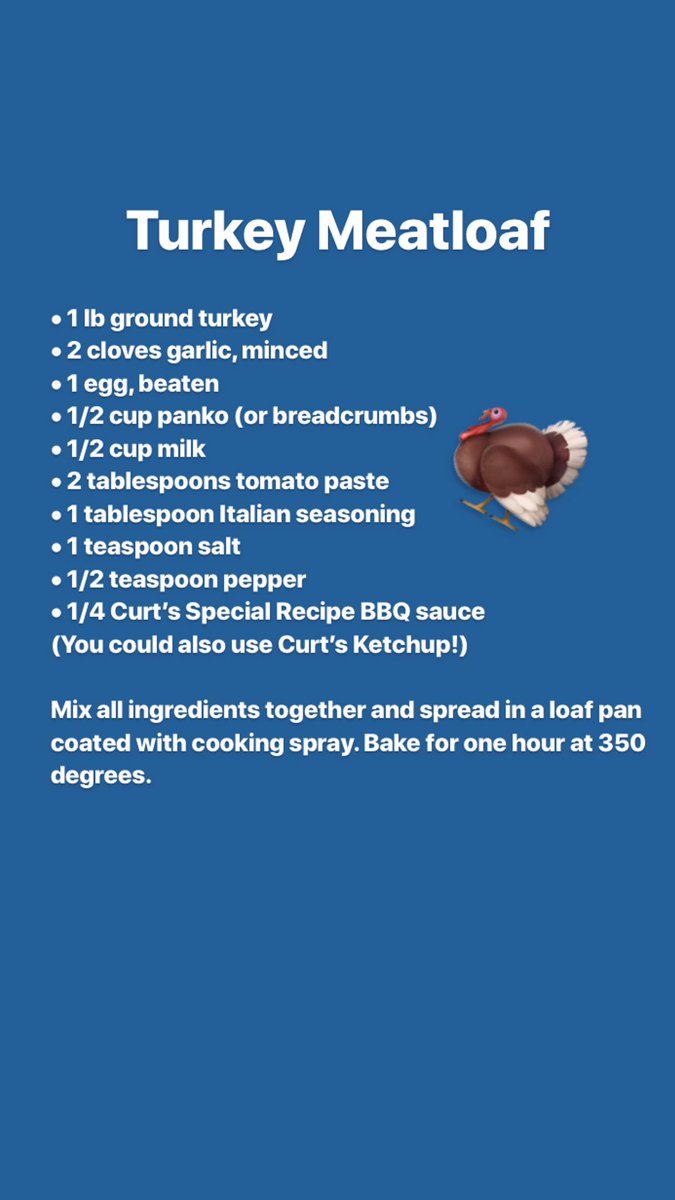 CurtsSpclRecipe's tweet photo. Happy Friday, friends! Need a cozy fall meal idea for the weekend? How about turkey meatloaf jazzed up with a little Curt’s BBQ? Add a side of good ol’ mashed potatoes and you’re done. Enjoy! #CurtsSpecialRecipe #BBQ #BBQsauce #meatloaf #turkeymeatloaf #mealideas https://t.co/EMTTle7Xm3