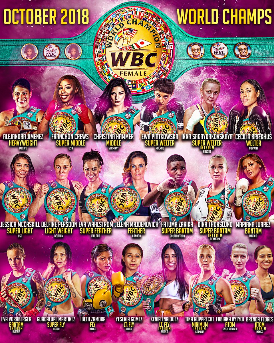 WBCBoxing's tweet photo. 🔰 Take a look at our Women Champions Line Up! Proud WBC Champions 🔰
Design by @HECZAR
#WBC #GreenBelt #HopeAndGlory #BoxingInspires #WBCFemale @wbcmoro https://t.co/ewBpOAnEFI