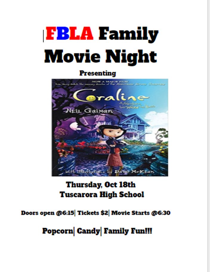 MrsJorgensen_'s tweet photo. THS community: Come Support FBLA and see Coraline with your friendss and family! Thursday 10/18 @ 6: 30 pm! @FBLATHS1 https://t.co/CO3kLUbO9W