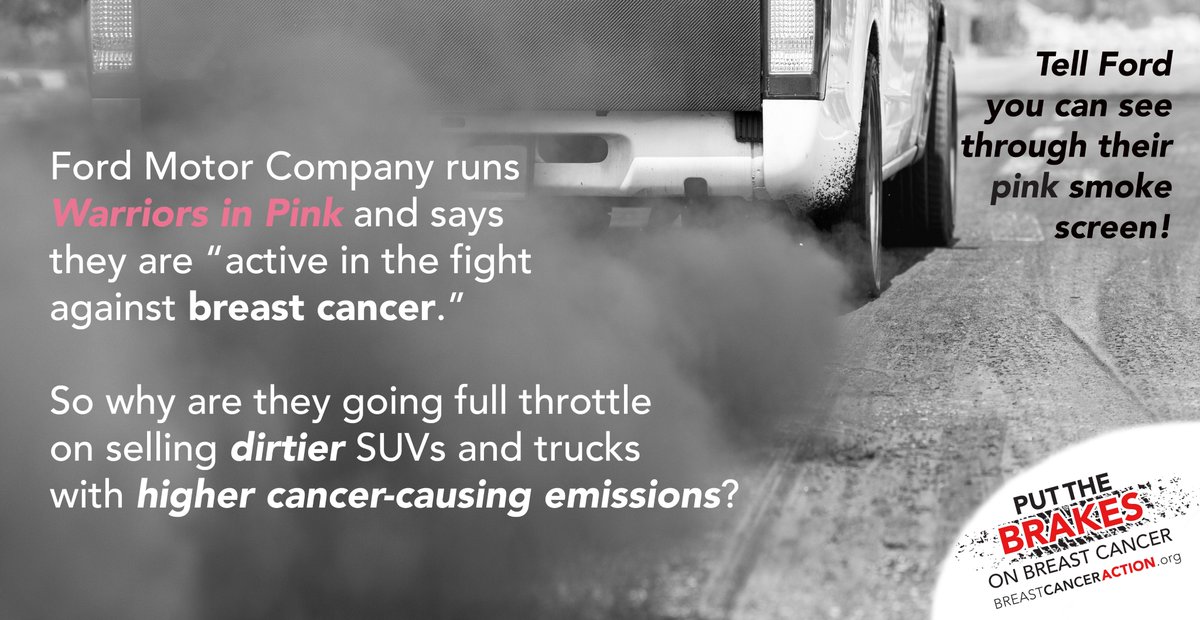 BCAction's tweet photo. Hey @Ford &amp; @WarriorsinPink! Your cars &amp; trucks are fueling breast cancer risk! We can see right through your pink-tinted smoke screen to the truth. 

Tell #Ford it's time to #PutTheBrakesOn #BreastCancer &amp; shift to a zero emissions fleet! https://t.co/nPbPXv2U1Z #WarriorsInPink https://t.co/JmvRhun7nK