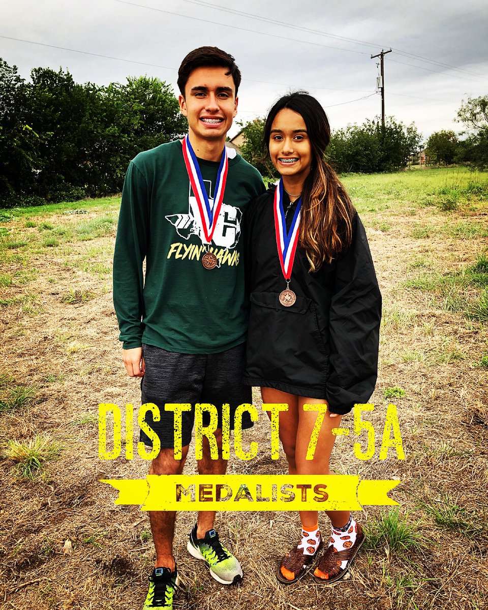 FlyinHawkCC's tweet photo. District 7-5A Flyin’ Hawk Medalists!!! Erik ran great and finished 13th overall...Jackie finished 9th and qualified for Regionals!!! #proudofyoutwo #gohawks #bhshawknation @ErikDominguez33 @_vazquezJ https://t.co/Gg0fI5TdYl