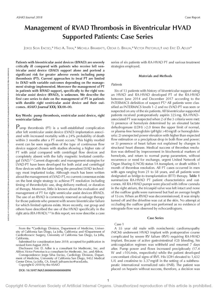 asaiojournal's tweet image. #OnlineFirst and #FREE Management of #RVAD #Thrombosis in Biventricular HVAD Supported Patients ow.ly/OODT30md4JS 
@UCSDMedSchool 

#BiVAD #RVFailure