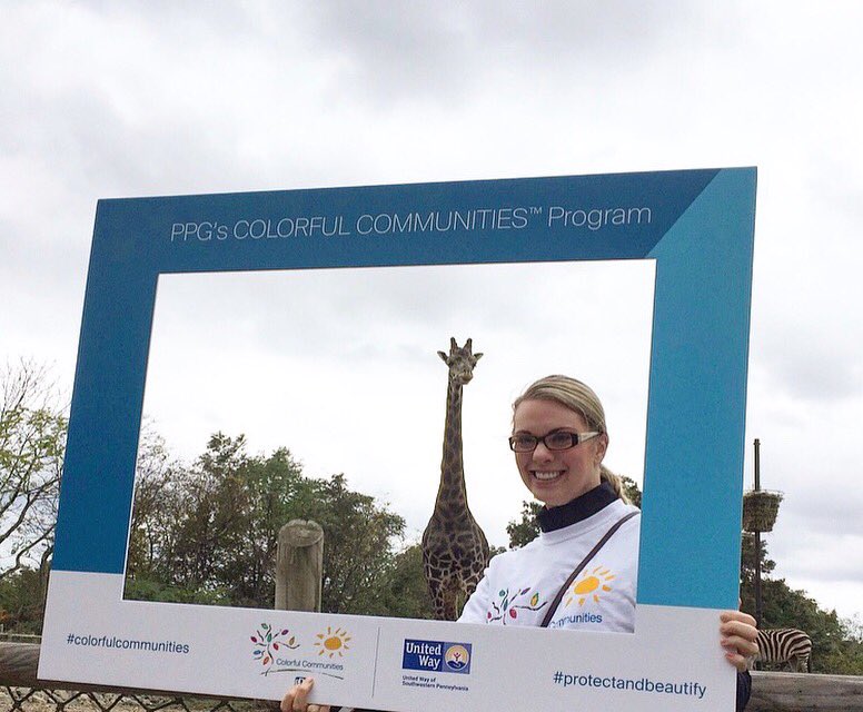 PPG's tweet photo. Members of our Young Professionals Organization are on hand today @PghZoo painting animal scenes in classrooms for a #colorfulcommunities project at this year’s #ColorfulDayofCaring. @unitedwaySWPA https://t.co/J2dbLxvm5v