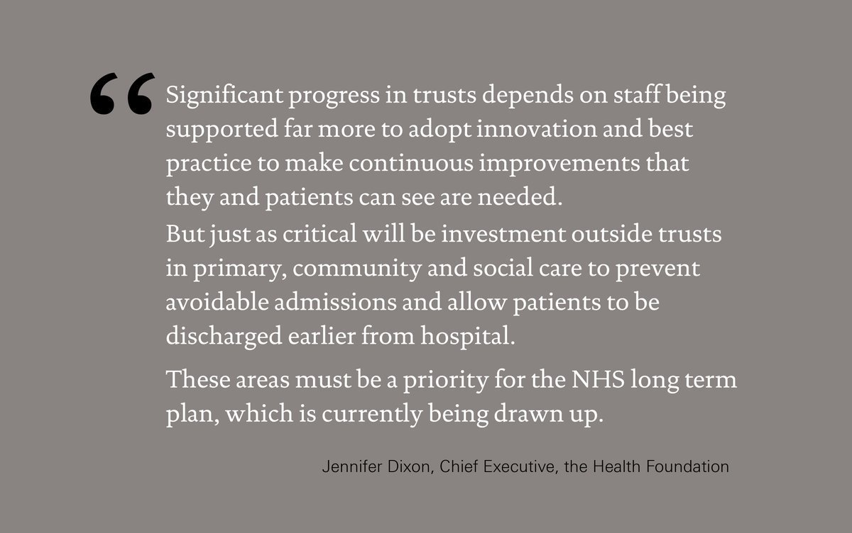 HealthFdn's tweet photo. The views of trust leaders in new @NHSProviders report underline what we already know: that business as usual and short-term thinking will not deliver significant savings, reduce waste, or improve the quality of care.
Statement: https://t.co/aEa7Iu1JBF
#NHSLongTermPlan #NHSP18 https://t.co/eJYyoebquI