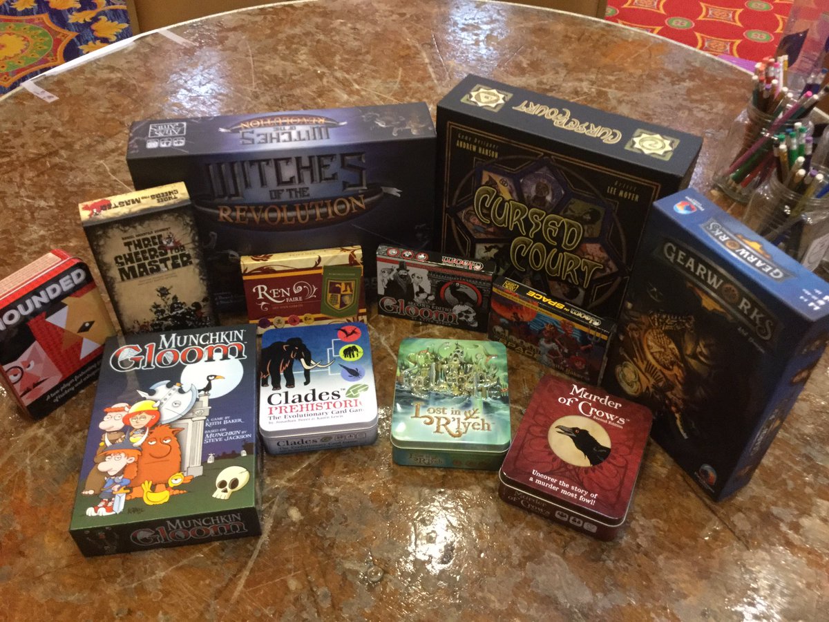The newest additions to the @ConTessaOnline board game library. Debuting them at Hohg Level Games Con. #CritAC Thanks <a href="/atlasgames/">Atlas Games</a> for this amazing collection of games!