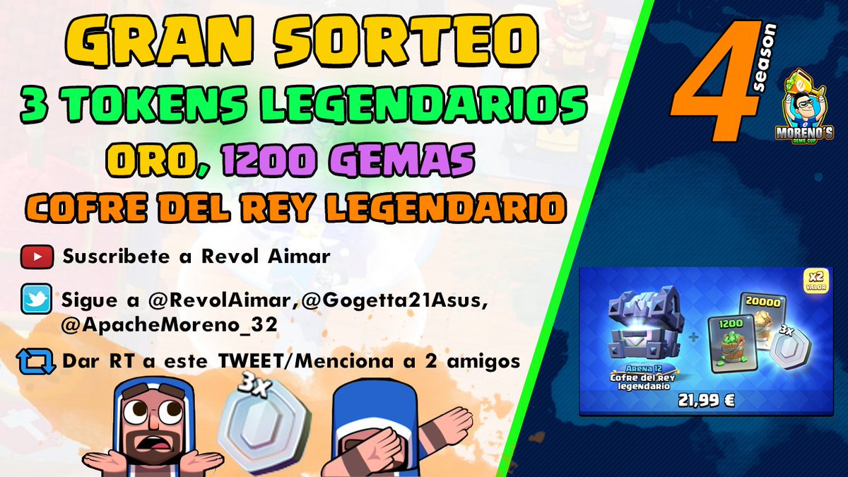 🎉GRAN SORTEO PACK DE 21,99€ 🎉
🥰- 3 TOKEN LEGENDARIO+1.200Gemas+ Cofre+oro
🐎-Para participar : 
🐦-Seguir en Twitter @ReVoLAimaR @Gogetta21Asus <a href="/ApacheMoreno_32/">ApacheM_32</a> 
🔁 Hacer RT  y mencionar a 2 amigos o enemigos.
🔽-Suscribirse a mi canal de YouTube 🔽
🎥youtube.com/c/RevolAimar