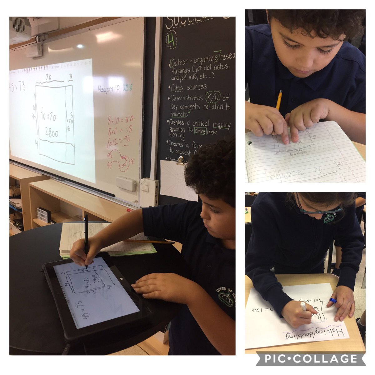 MissL_QoH7's tweet image. Student created anchor chart 👍🏼  Representing and applying some of the different strategies we can use to multiply 2-digit by 1 digit numbers (4) and 2-digit by 2-digit numbers (5). Area model was the favorite 🙌🏼 @QHMilton #hcdsbmath