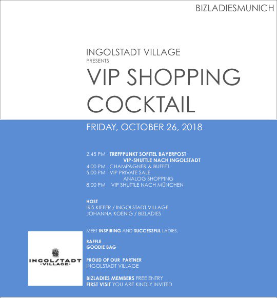 bizladies's tweet photo. muc_oct 26, 2018 VIP SHOPPING COCKTAIL at INGOLSTADT VILLAGE @IngolstadtVllge #ingolstadtvillage #bizladiesmunich #vipshopping #privatesale #champagner #luxury #luxus #munich #münchen #ingolstadt #limoservice > https://t.co/qDbTXrN5vi https://t.co/52j2xUirxB