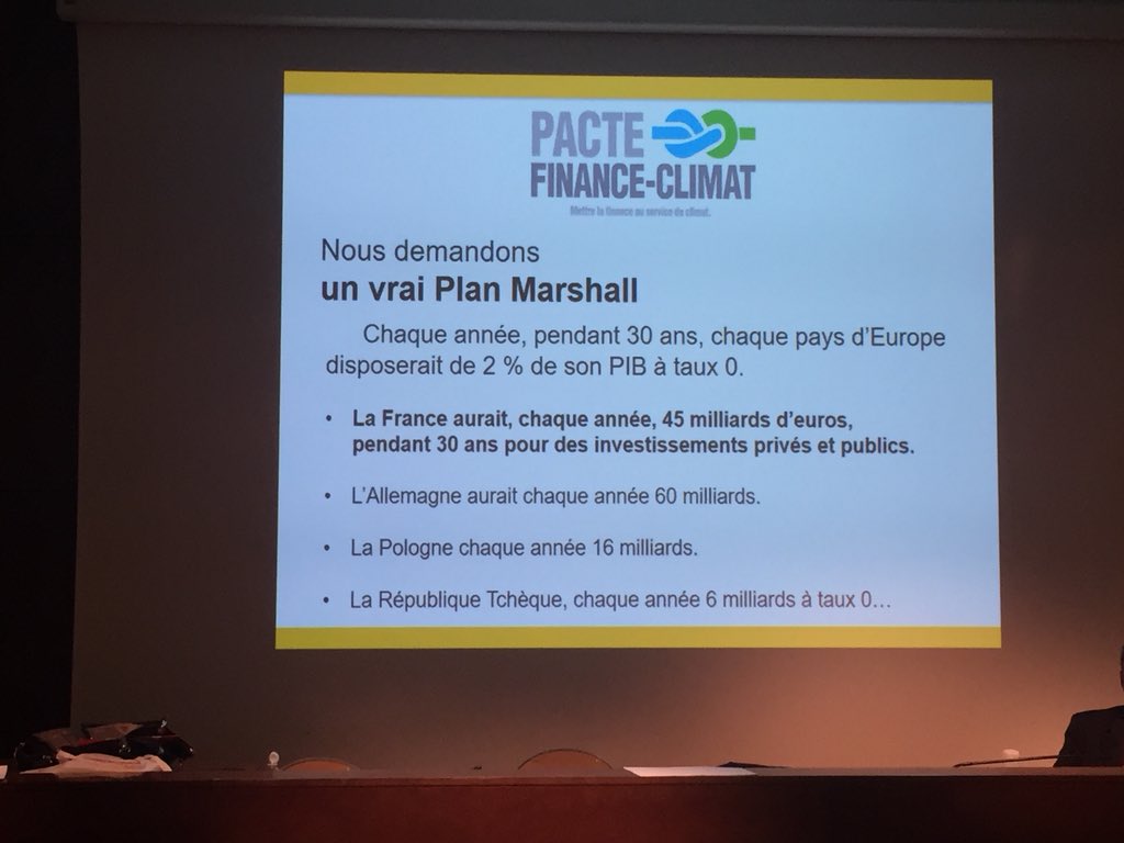 Une solution : Un plan Marshall pour sauver la planète au niveau #européen .
@larrouturou conclue avec espoir cette présentation du pacte #financeClimat !
#QuelleEstVotreEurope .