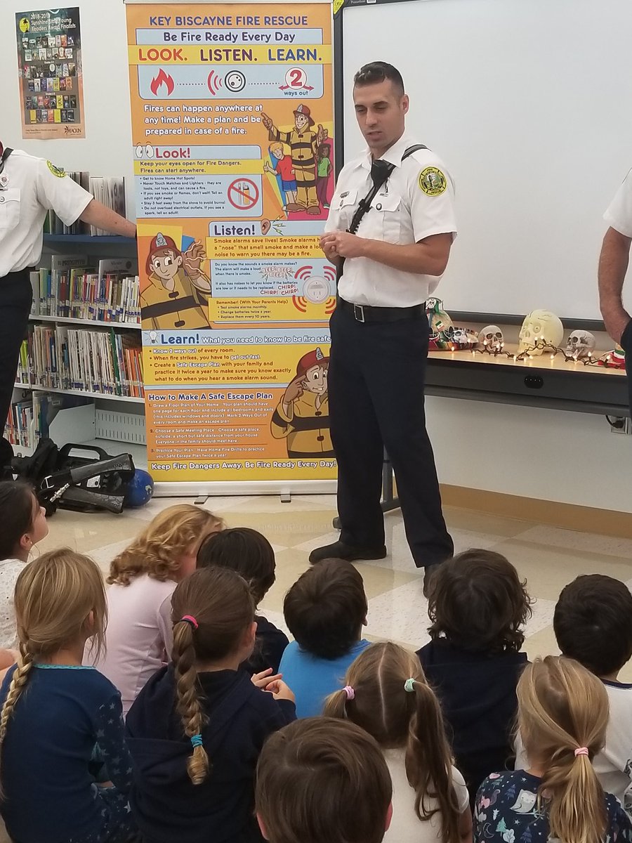KBFRops's tweet image. Key Biscayne Firefighters reach out to students as part of Fire Prevention Week.  Have you checked your smoke detector or exercised your escape plan?