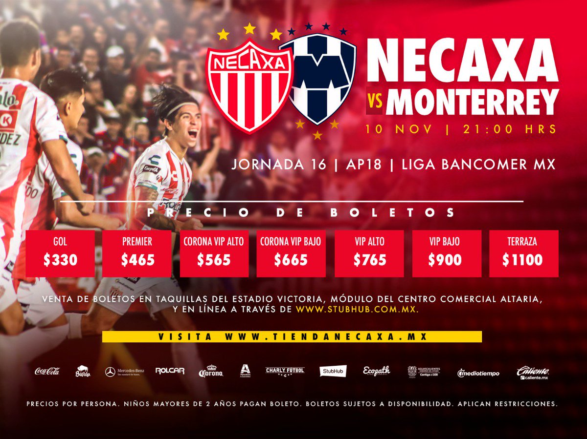 ClubNecaxa's tweet photo. ¿Viajas a Aguascalientes para el #NECvsMTY? Recuerda que puedes adquirir tus boletos a través del sistema de @StubHubMX.
👉 https://t.co/oRgWqI0jnh https://t.co/SHQh4EmkhQ