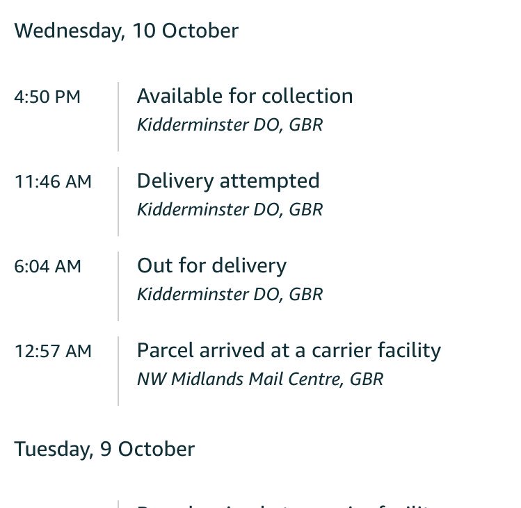 JamesStretch98's tweet photo. @RoyalMailHelp evening, I have been waiting for a delivery and just checked amazon tracking and it’s at my local DEPOT since Wednesday. No note was left? Will it still be there? https://t.co/S5uOqTXXLq