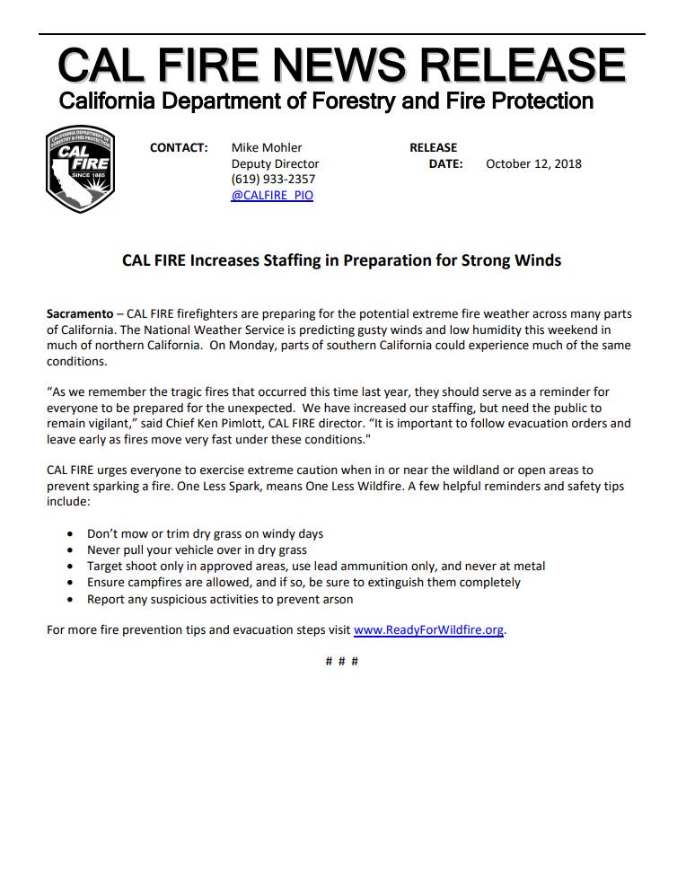 CAL FIRE on Twitter: "#CALFIRE has increased staffing in preparation