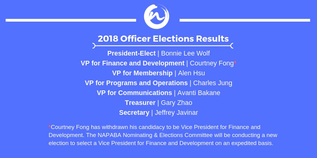 Congratulations to 2018-19 NAPABA President-Elect Bonnie Lee Wolf and all of the newly elected 2018-19 NAPABA Officers!