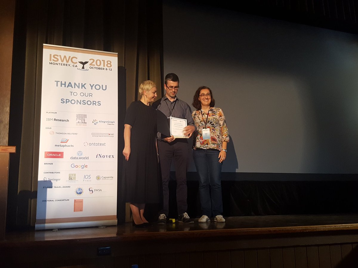 Congratulations to the winners of the best paper award of the In-Use Track #iswc2018