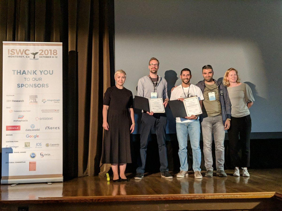 Congratulations to the authors of the best poster and demo! #iswc2018 #iswc_conf #award