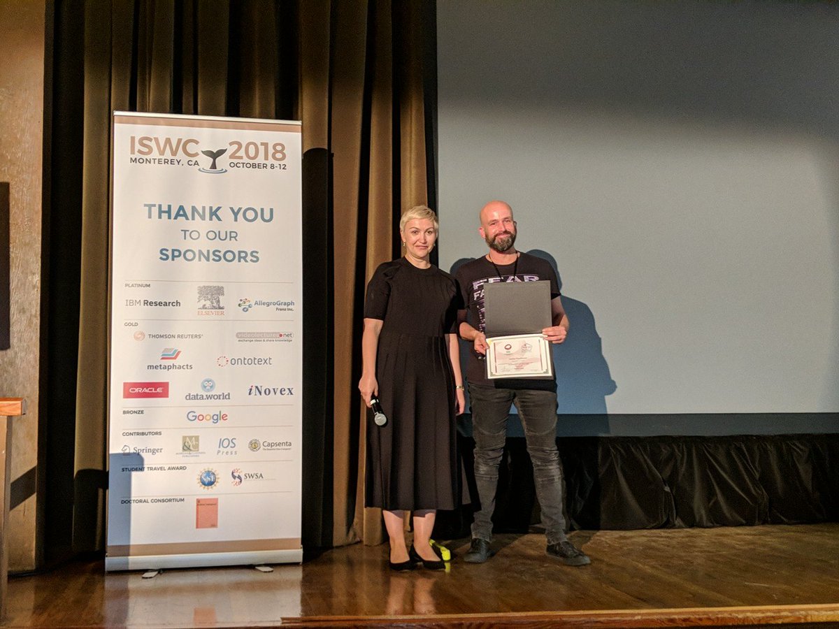 Congratulations to award winners for the Blue Skies track! #awards #iswc2018 #iswc_conf