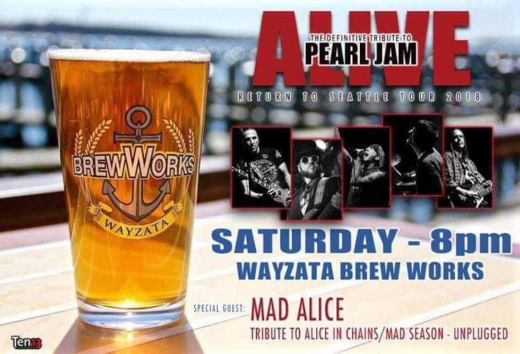 Alivebandrocks's tweet photo. Saturday night. Beer. Waterfront Tap house. 90's music. Pearl Jam songs. Alice in Chains songs. Mad Season songs. Food. @WayzataBrewWrks https://t.co/pDmDti6H4S