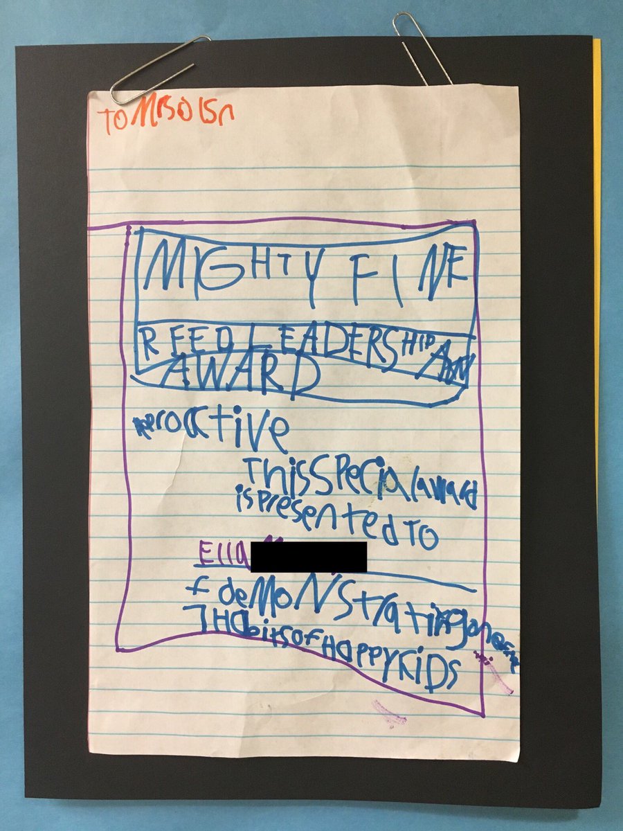 OlsenHasClass's tweet image. .@mightyfinetx So sweet! One of my former #kinder students (now in 1st) made me a Mighty Fine Leadership Certificate like the ones we give away to students. 💖😁#7habitsofhappykids #leaderinme #TLIM @Reed_Elem @LeanderISD  #MadeMyDay 💖💖💖💖💖