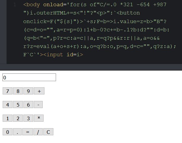 MaximeEuziere's tweet photo. #codegolfctober day 12

272b full-featured calculator (the one from day 10, but rewritten and corrected by @justecorruptio)

Source: https://t.co/UJwhes0tJr

Demo: https://t.co/KlYqDay3JO https://t.co/DrFn2jbj2A