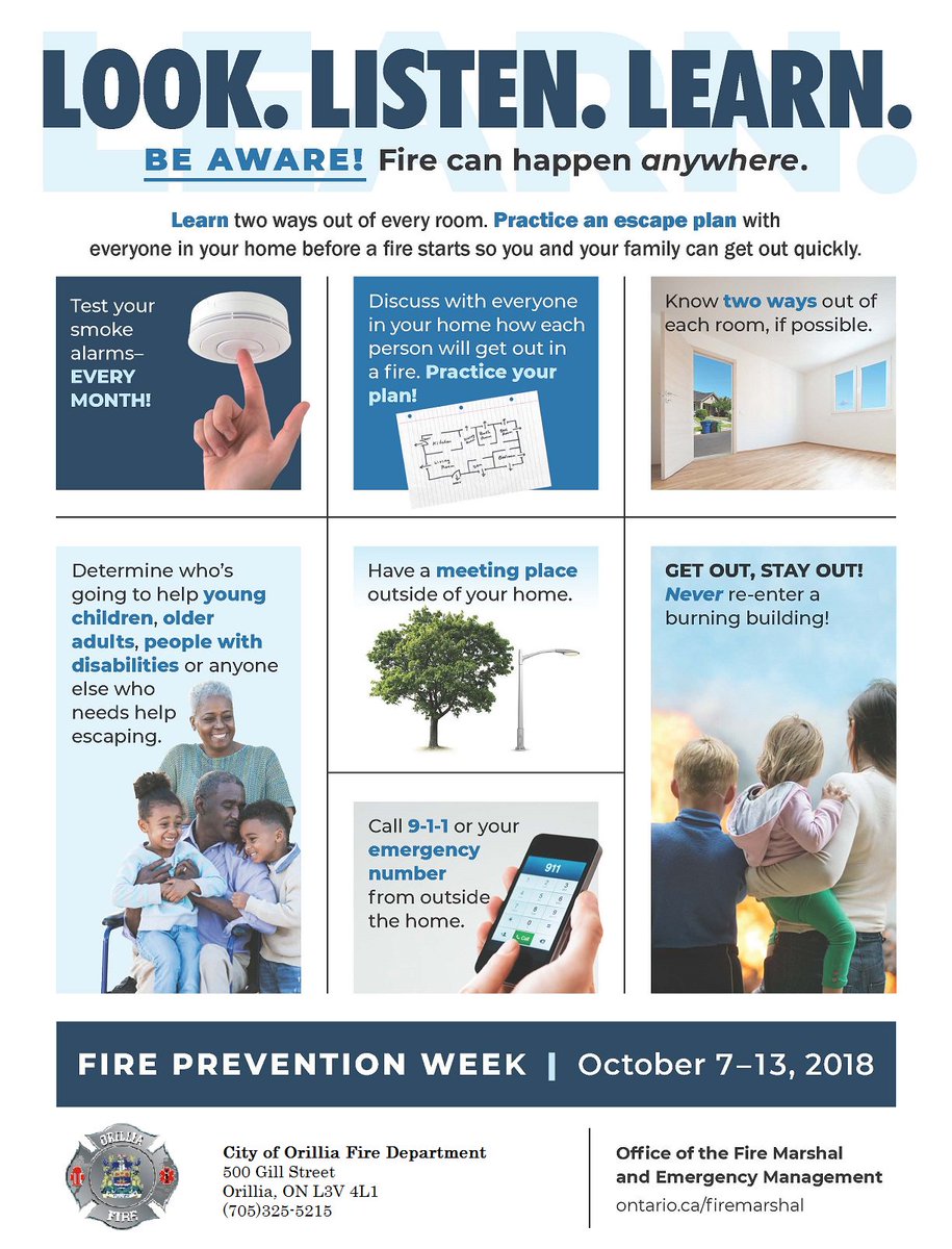 OrilliaFire's tweet photo. Your kids practice it at school 6 times a year. Have you tried it at home? #LEARN at least 2 ways out & practice them. A home escape plan will give your family the tools to #GetOut&StayOut! #GetYourKidsInvolved #LookListenLearn https://t.co/ayF5B4LPgl