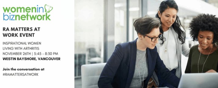 ACEJointHealth's tweet photo. Registration is now open! This event takes place in Vancouver on Nov.26 and will shed light on RA in the workplace. https://t.co/dUZlnRyVih #WorldArthritisDay #RAMattersAtWork @CherylKoehn @jgchayko @ACEJointHealth @workwellness @cirpd @thriveincanada @TwitterBusiness @business https://t.co/buePJ2Rq6w