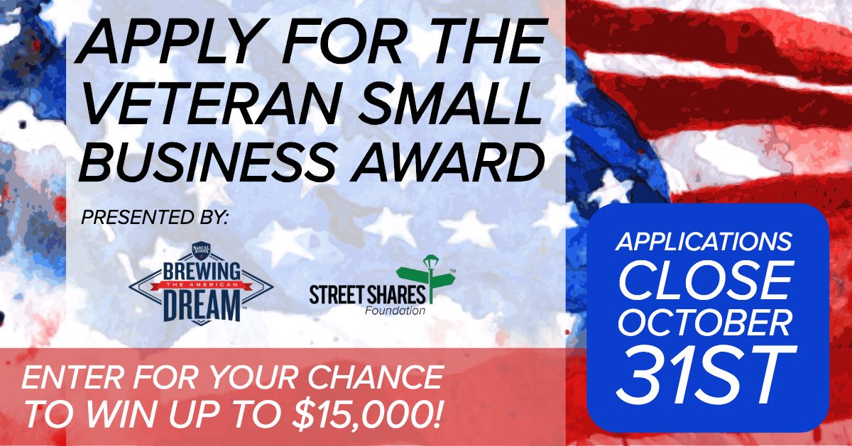 Apply today for the StreetShares Foundation Veteran Small Business Award! Submit your application today for the chance to receive $15,000 to grow your small business! hubs.ly/H0f6pfR0  #award #military #vet #funding #capital #SmallBusiness #SamuelAdams