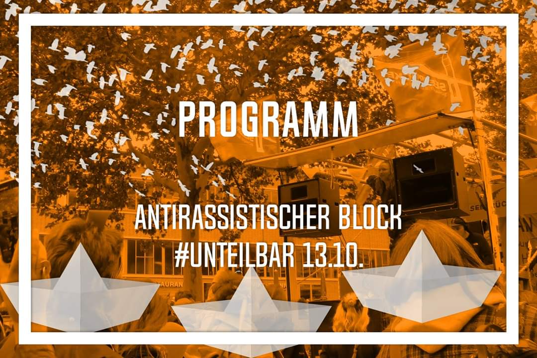 Unsere Redner*innen bei #unteilbar kommen von folgenden Organistationen:
- @SOSMedGermany
- Bard College
- @rosaluxstiftung
- Corasol
- #Seebrücke
- BürgerInnenasyl
- @solcitybln
- Initiative gegen das EU-Grenzregime

Mehr zum Programm: m.facebook.com/events/2586024… #wellcomeunited