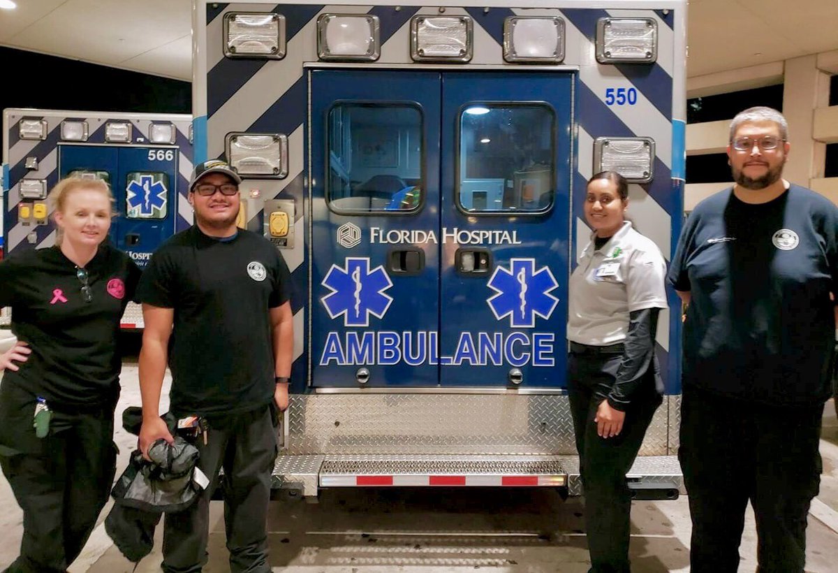 FHTVNEWS's tweet photo. Two paramedics and two EMTs from @MyFHOrlando spent the week in the #Panhandle helping evacuate people before and after #HurricaneMichael hit. Their bravery and service has us #FeelingWhole https://t.co/24ZlBVzXQk