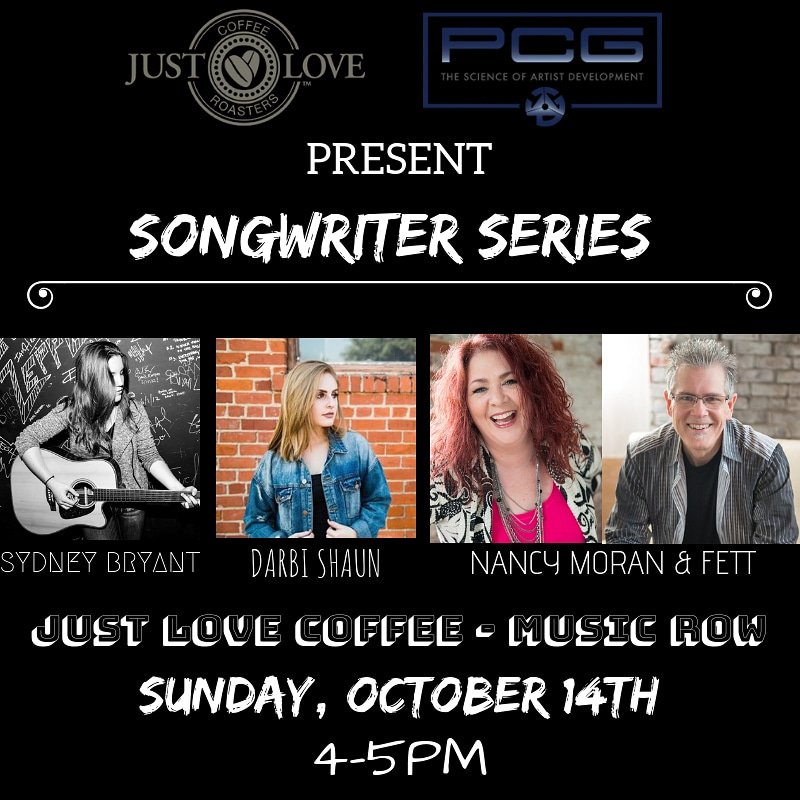 sydbryant35's tweet photo. For anyone sticking around over fall break I'll be playing a round with these great songwriters at @justlovecoffee ! Come on out for some caffeine and live music! 😁🎶🎸🌃☕ #livemusic #nashville #sydney #justlove #songwriter https://t.co/J3YDCOhIcI