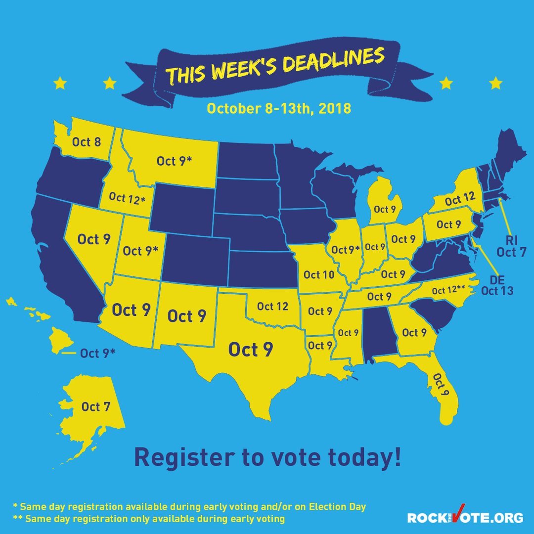 Public_Citizen's tweet image. Today is the LAST DAY to register to vote if you live in:

New York
North Carolina
Idaho
Oklahoma

But it shouldn't be. Get registered, then join the call for automatic and same-day voter registration.

It's wrong to put a deadline on the ability to participate in our democracy.