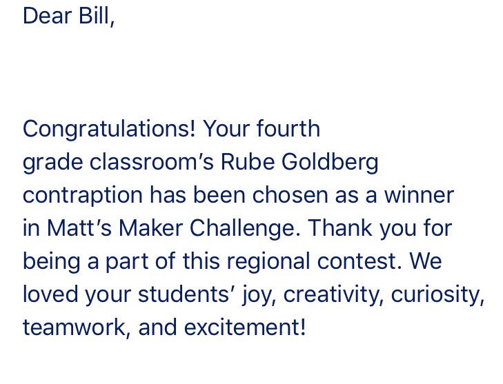 NewCastleAreaSD's tweet photo. Congrats to @coachbcook11 and his 4th grade Ss who won the @PghKids #RubeFest #mattsmakerchallenge thanks toand @greggbehr and @mattsmakerspace for supporting #MakerEd projects! Watch the winning video https://t.co/whq24UKQ3G https://t.co/OP2FhWxuHs