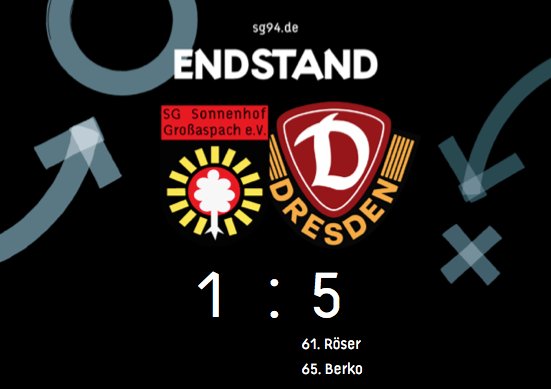 sgaspach's tweet photo. ⚽💪📢 // Abpfiff
Am Ende muss sich unser #Dorfklub im Freundschaftsspiel in der mechatronik Arena gegen @DynamoDresden mit 1️⃣:5️⃣ geschlagen geben. Herzlichen Glückwunsch an die SGD & den zahlreichen Anhängern natürlich einen guten Nachhauseweg! 😎 #SGASGD https://t.co/sGXwhpoxBX