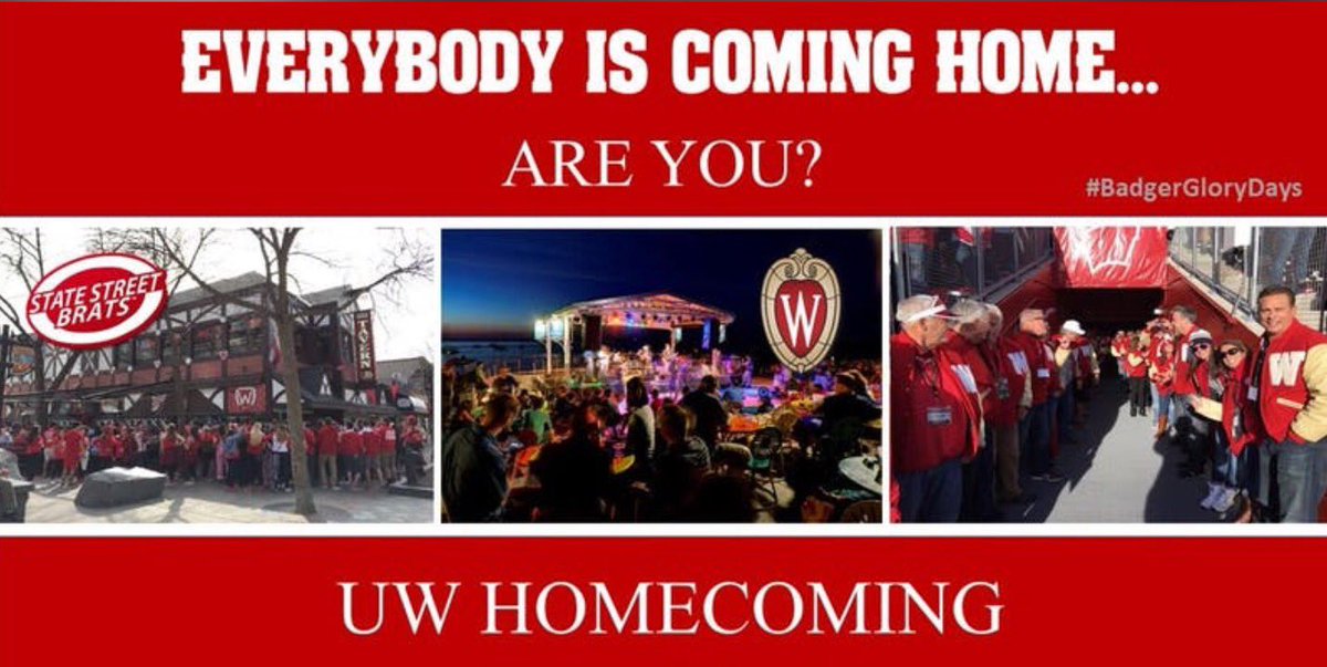 NationalWClub's tweet photo. Who’s coming HOME next weekend?!

Friday: The BAR 2018 at @StateStreetBrat from 5-8 pm

Saturday: Letterwinners’ Tunnel at the Homecoming Football Game

Come hang with your Badger family!! https://t.co/WAiDFy6SB1