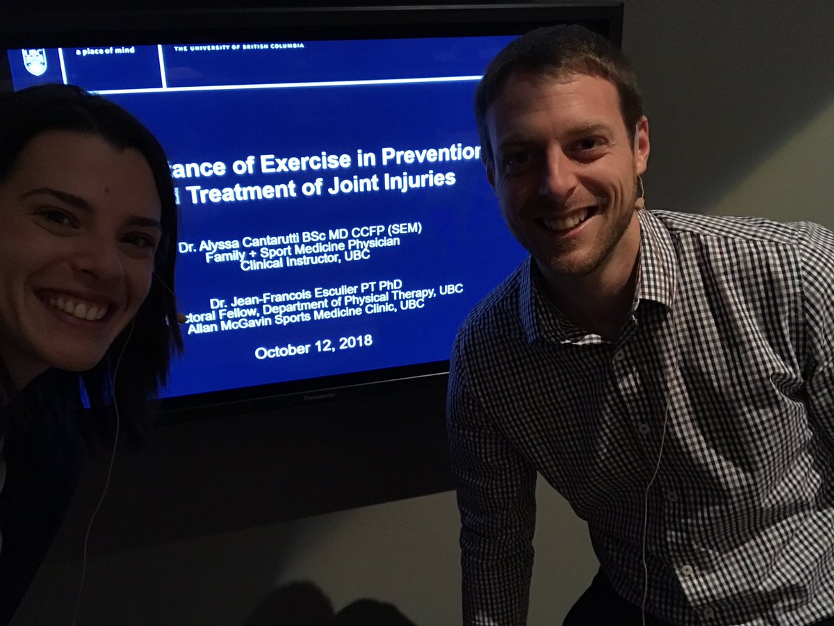 Just finished a #multidisciplinary lecture with colleague @trigirlMD about the importance of #exercise for prevention &amp; treatment of joint injuries! Take home message: Exercise is GOOD! @UBCmedicine <a href="/BC_ActiveHealth/">Physical Activity for Precision Health Research</a> <a href="/EIMC_UBC/">EIMC UBC</a> <a href="/bcphysio/">Physiotherapy Association of British Columbia</a> <a href="/CASEMACMSE/">CASEM</a>
