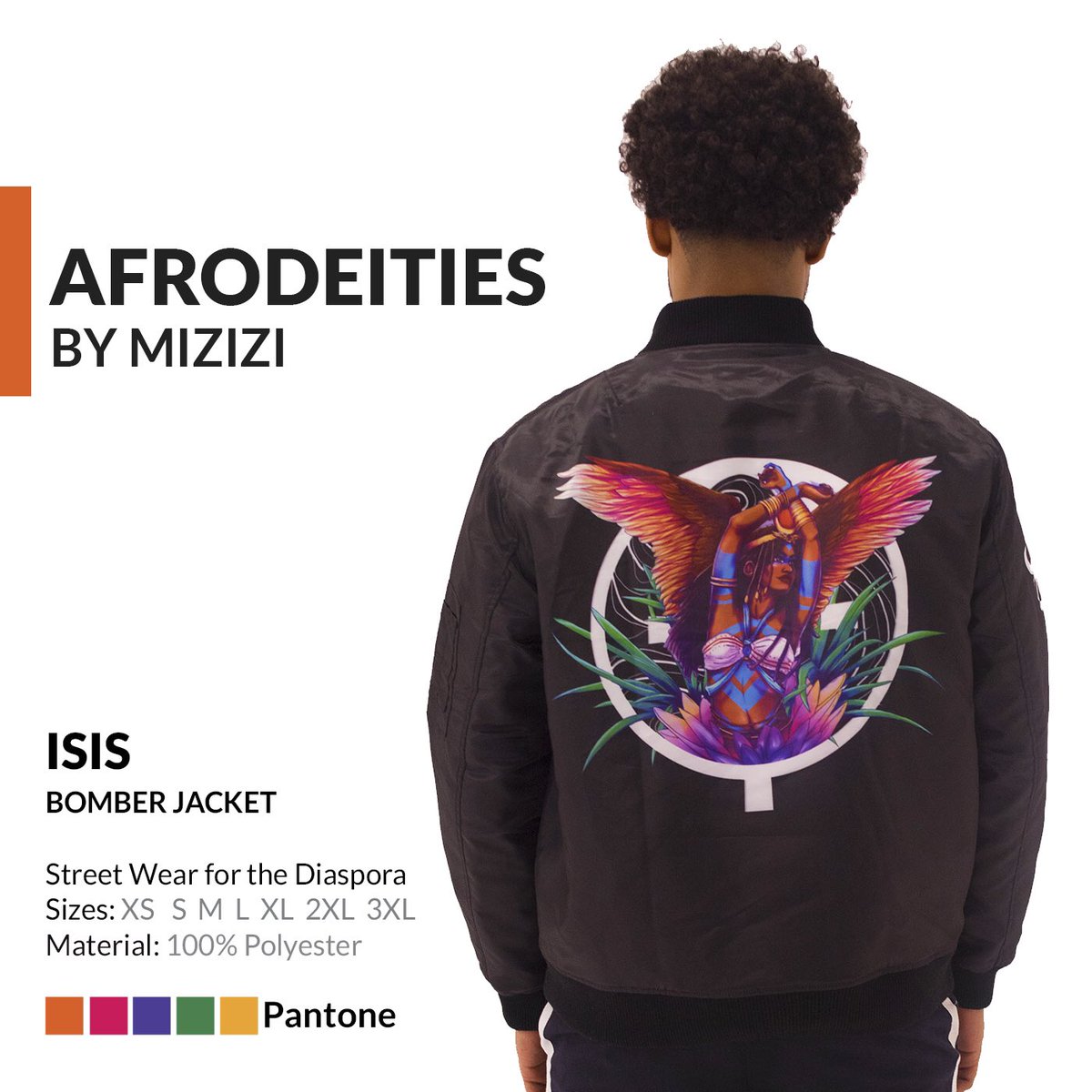 mizizishop's tweet photo. 10/14 - 7pmEST ✨
Designed by @tajfrancjs and @kokabzb, our Afrodeities Bomber Collection features #Atete the Oromo goddess of harvest, #Yemoja the Yoruba goddess of the Ocean, #Isis the Egyptian goddess of the divine feminine, #Mbaba the Zulu goddess of rain and agriculture. https://t.co/mDSIU0zOdl
